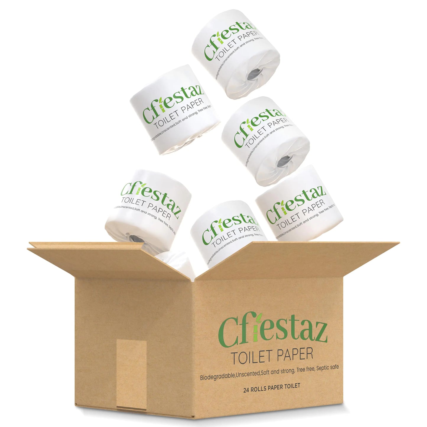 Cfiestaz Bamboo Toilet Paper Bathroom Tissue Rolls Bath Tissue. Eco-Friendly Unscented Soft and Absorbent. (24 Mega Rolls/box 3-ply 350 sheets). small oversize White