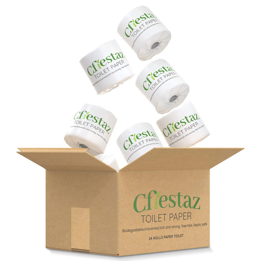Cfiestaz Bamboo Toilet Paper Bathroom Tissue Rolls Bath Tissue. Eco-Friendly Unscented Soft and Absorbent. (24 Mega Rolls/box 3-ply 350 sheets). small oversize White