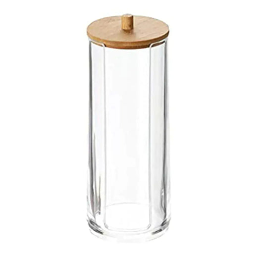 Cotton Swab Storage Bamboo Cover Acrylic Portable