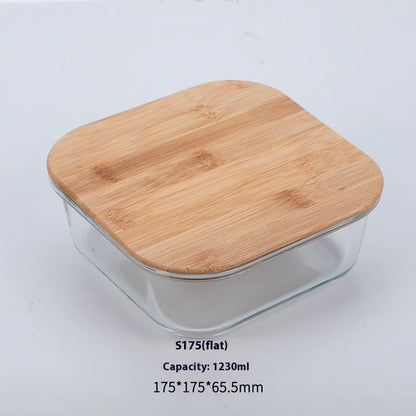 Silicon Glass Lunch Box with Bamboo Wood Lid