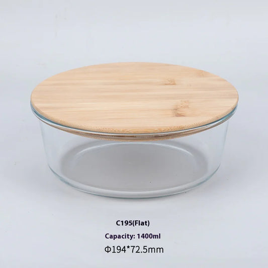 Silicon Glass Lunch Box with Bamboo Wood Lid