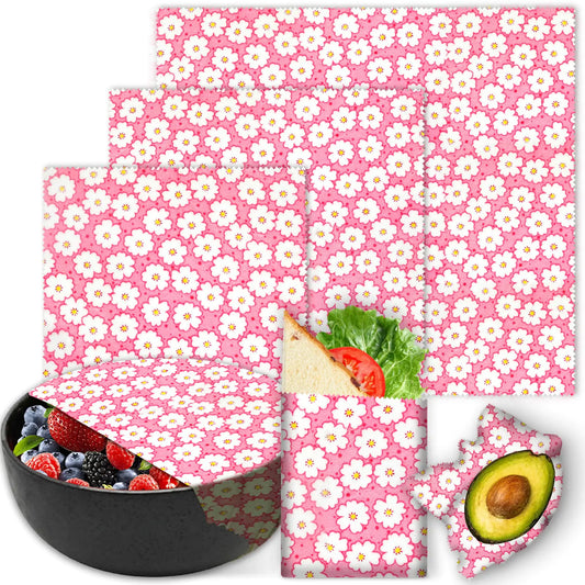 Reusable Beeswax Wrap - 3 Pack Beeswax Wraps for Food Eco-Friendly Beeswax Food Wrap Organic Sustainable Biodegradable Zero Waste Plastic-Free Food Storage(1L | 1M | 1S Cherry Blossom)