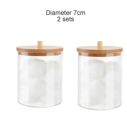 Cotton Swab Storage Bamboo Cover Acrylic Portable