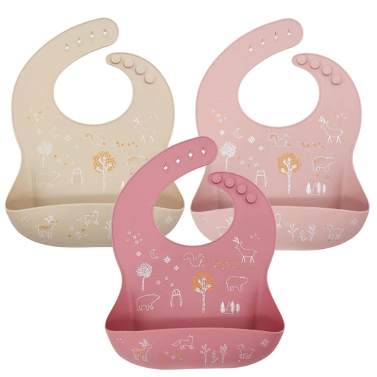 Silicone Bibs For Babies-3 Silicone Baby Bibs Baby Bibs For Eating Silicone Washable Bibs Feeding bibs silicone bib (dark pink rose pink beige)