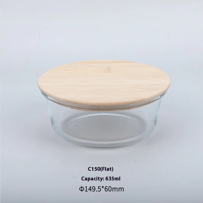 Silicon Glass Lunch Box with Bamboo Wood Lid