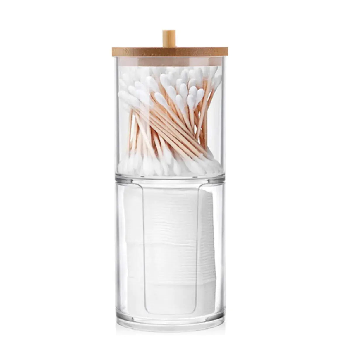 Cotton Swab Storage Bamboo Cover Acrylic Portable