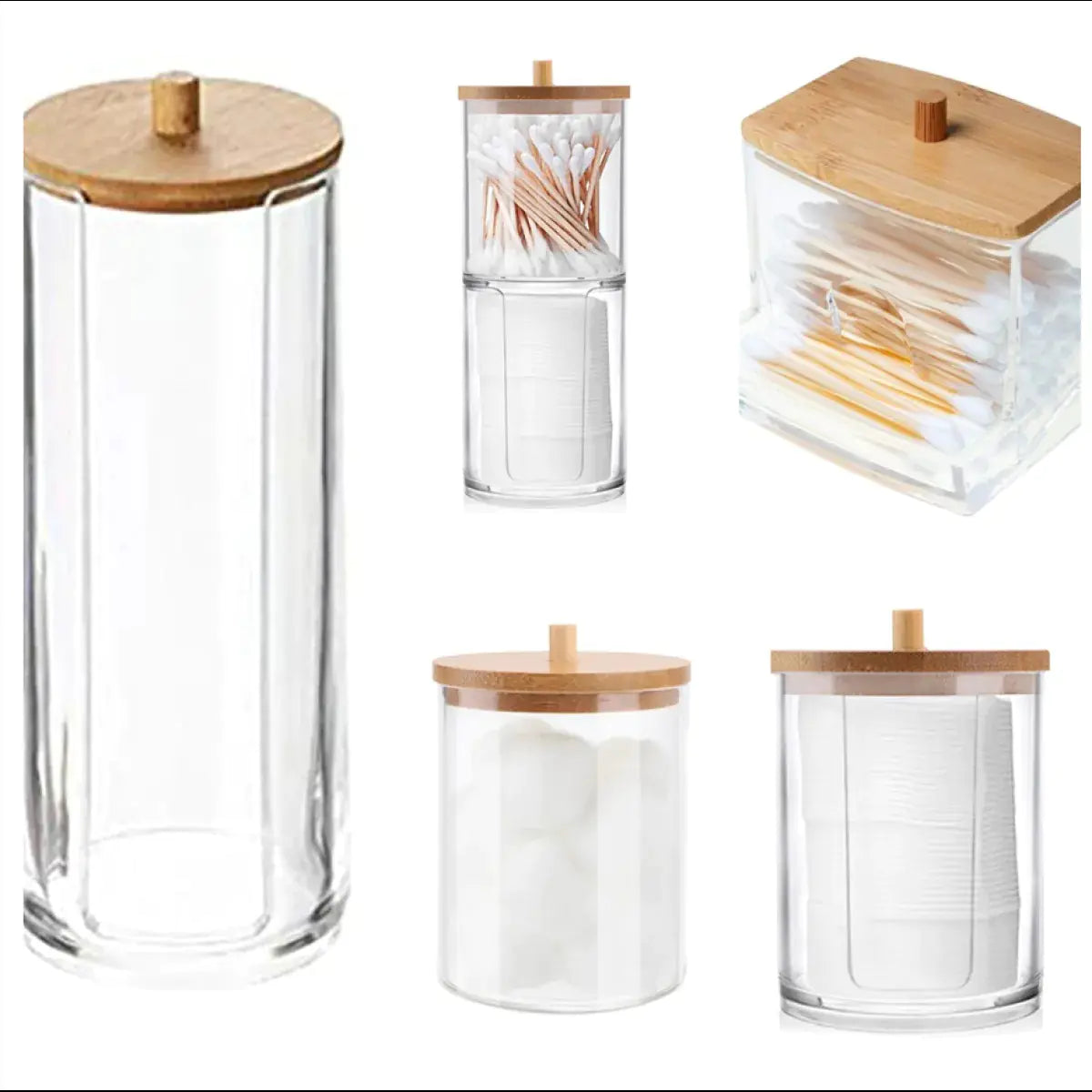 Cotton Swab Storage Bamboo Cover Acrylic Portable