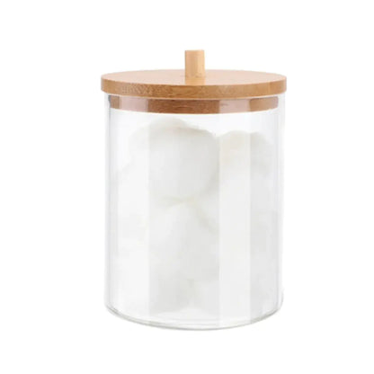Cotton Swab Storage Bamboo Cover Acrylic Portable