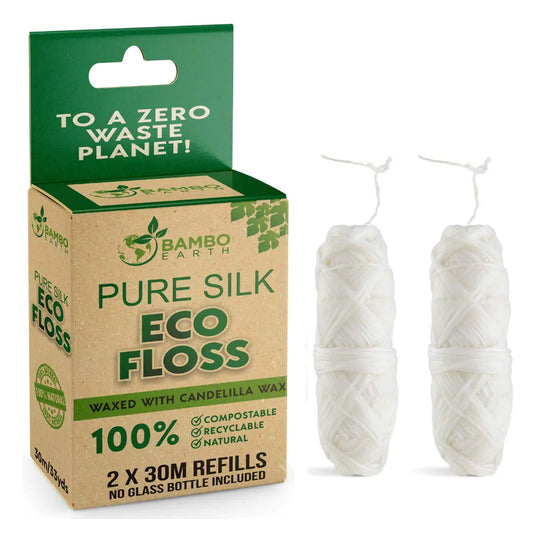 Biodegradable Mint Dental Floss Refills — 2× Spools, Organic Silk, Candelilla‑Waxed, Compostable, Plastic‑Free Packaging | For Refillable Glass Jar