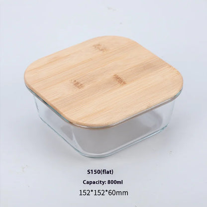 Silicon Glass Lunch Box with Bamboo Wood Lid