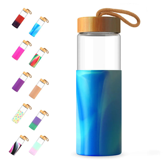 24 oz Borosilicate Glass Water Bottle with Bamboo Lid and Silicone Sleeve — Leak‑Proof, BPA‑Free, Dishwasher Safe